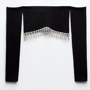 NWT Zara Black Crop Top with Silver Fringe